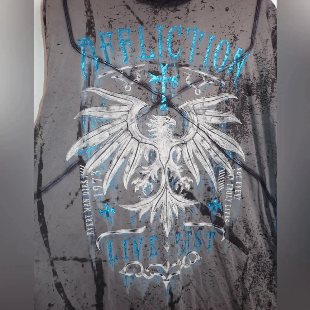 Affliction Live Fast black grey and blue t-shirt size XL - Picture 2 of 9